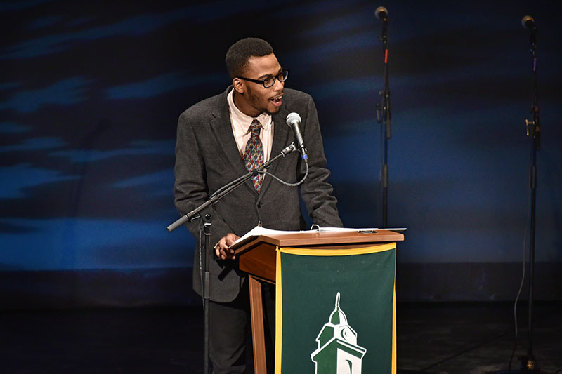 Student Lamont Sadler speaks about life of Martin Luther King Jr.