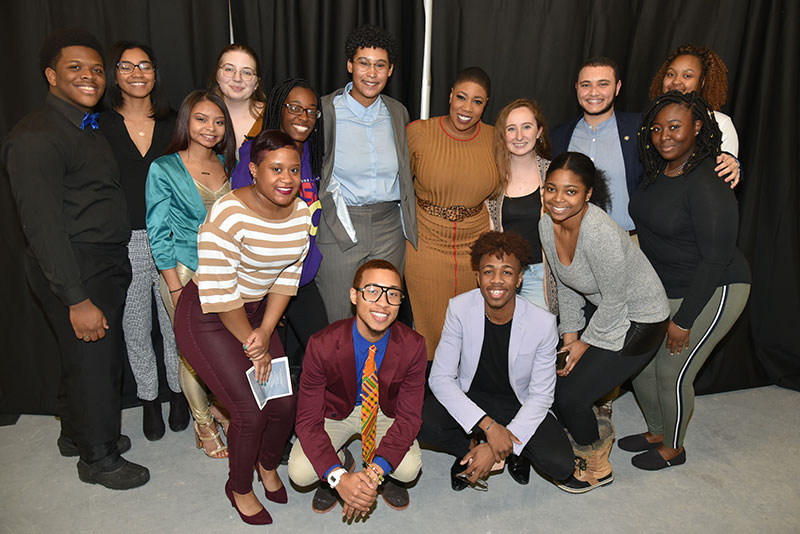 Participating students meet with Symone Sanders, keynote speaker for campus MLK program