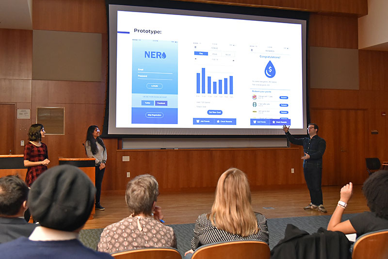 Students present on their water-usage app prototype