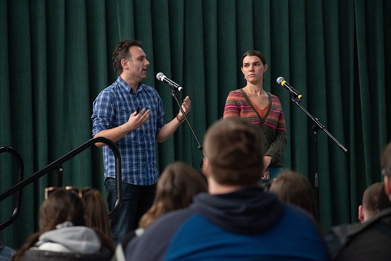 Steve Johnson and Jacy Good, representing Hang Up and Drive, speak about the importance of avoiding distracted driving