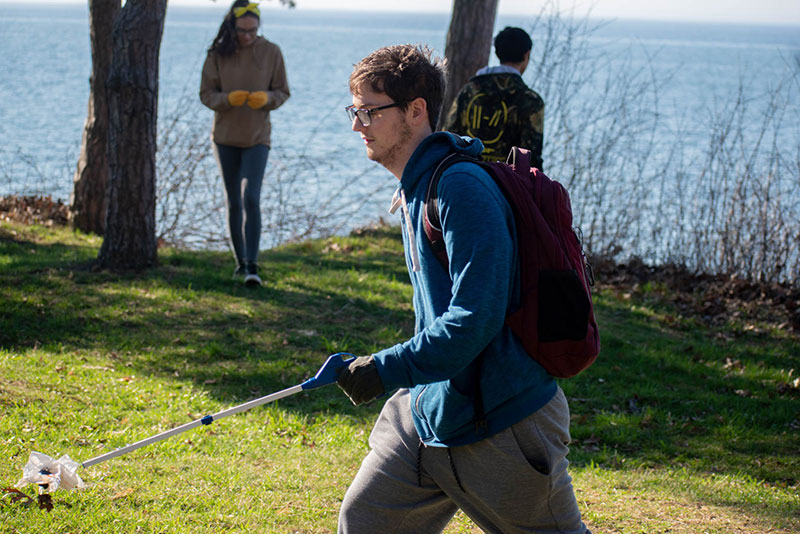 Students cleaned up the lakeside on Earth Day