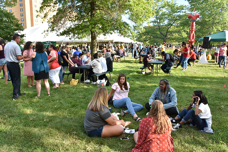 Students talk at Welcome Picnic