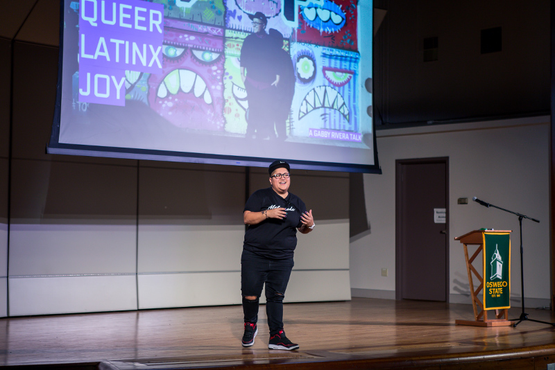 Author Gabby Rivera opened the college’s I Am Oz speaker series for this year with a talk, question-and-answer session and book signing