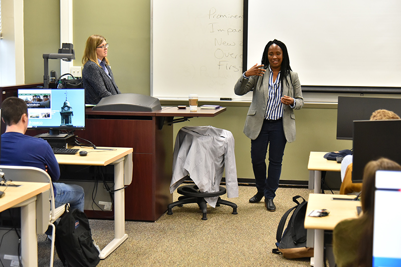 A 2006 Oswego graduate and deputy editor of news and ideas for Vice, Michelle Garcia spoke to students in Catherine Loper's Advanced Newswriting class