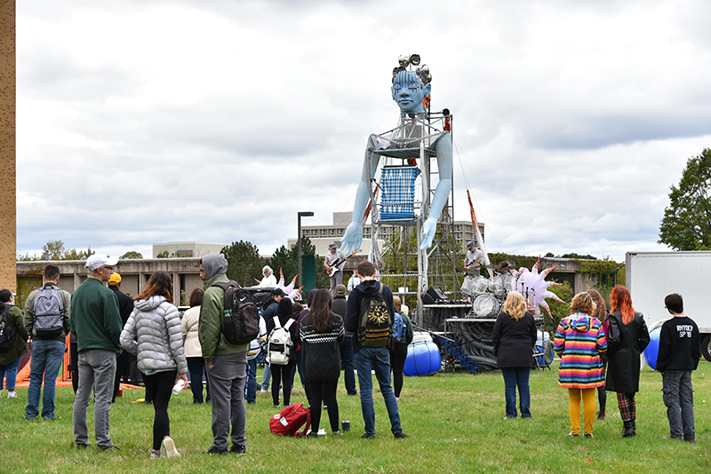 Campus community members watch Squonk Opera performance