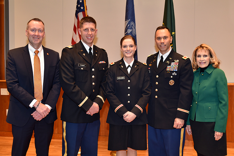 Two SUNY Oswego ROTC students each received U.S. Army commissions on Dec. 13