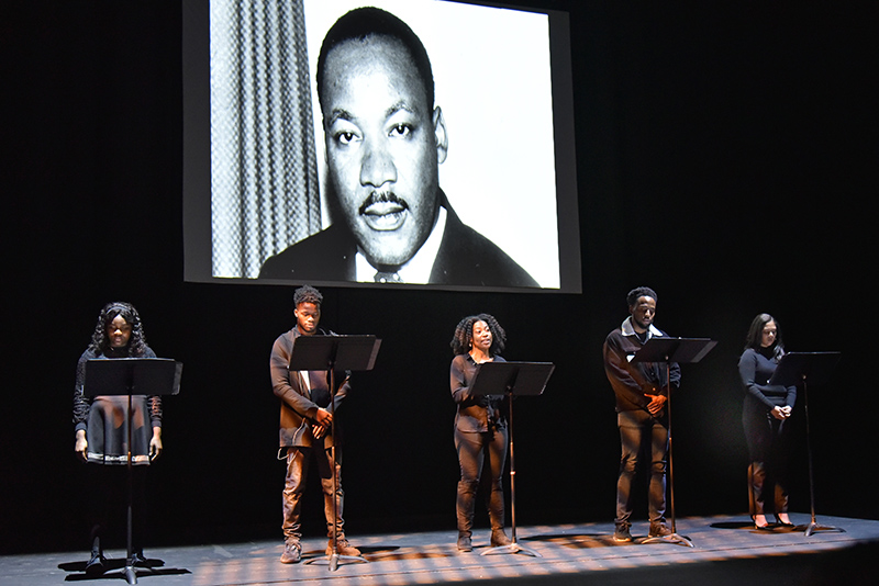 Reading of MLK's Letter from Birmingham Jail by students Mariel Mendez, Shanya Sims, Iyuhna Callands, Tyler Guy and Lawrence Defay-Altenor