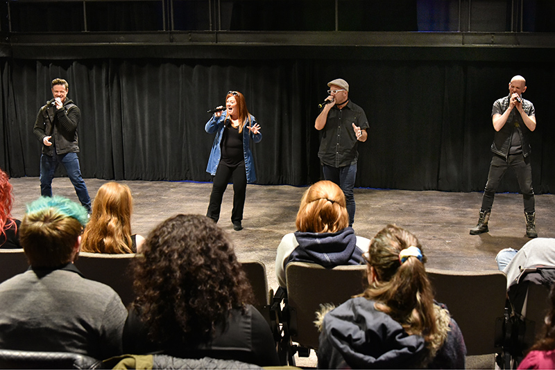 The internationally acclaimed New York City-based a cappella quartet Blue Jupiter, along with lead singer and former Oswego student Diana Preisler, gave a workshop and talk about their business March 6 in Tyler Hall's Lab Theatre