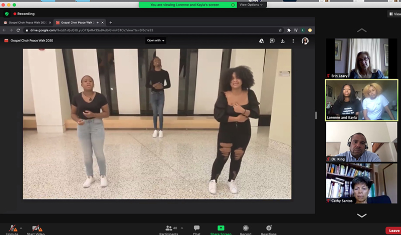 The sweet, soaring sounds of the college's Gospel Choir still participated in this year's ALANA Conference virtually, lending their voices to the Sept. 27 Peace Walk panel presentation.