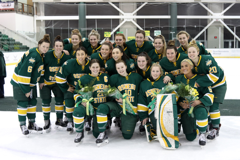 The Laker women’s hockey team honored its seniors after a 3-2 home win over Buffalo State on Feb. 15. 