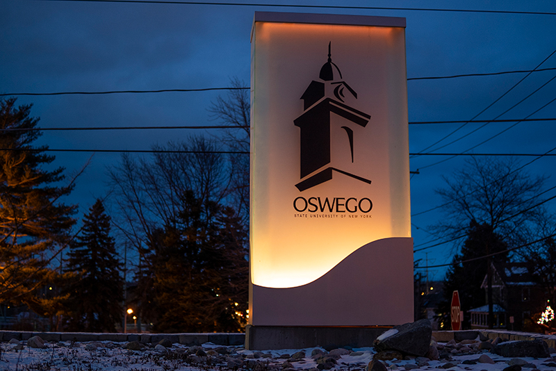 On Jan. 19, SUNY Oswego joined the nation in lighting up landmarks in amber hues to remember the more than 400,000 lives lost due to COVID-19.