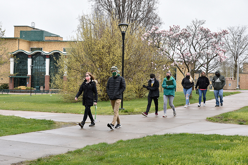 Admitted Students are welcomed into the Laker family with events such as on-campus, in-person walking tours with their families hosted by the Admissions Office. Pictured leading a tour April 21 is Kaitlin Flint, a sophomore childhood education with English concentrate major.