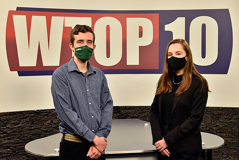 With responsibilities that included becoming the main way Laker sports fans could see games due to restrictions on live spectators, WTOP-10 TV recently passed its leadership baton from outgoing general manager and graduating senior Matt Green (left) to incoming GM Caroline Evans.