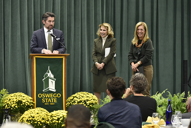SUNY Chancellor Jim Malatras speaks Oct. 1 during SUNY Oswego’s Founder’s Weekend luncheon officially announcing the "Deborah. F. Stanley Arena and Convocation Hall" in Marano Campus Center.