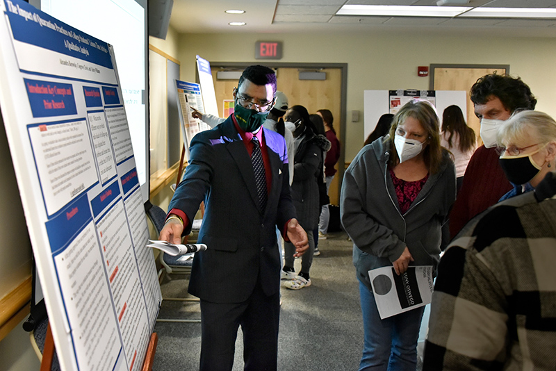 Cosgrove Clovis, a communication studies major, presents during the Collegiate Science and Technology Entry Program (CSTEP) Student Showcase held April 22. 