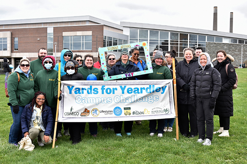Oswego's seventh annual Yards for Yeardley on April 27 had enthusiastic participation by students, employees and community members to raise awareness of and prevent dating and domestic violence.