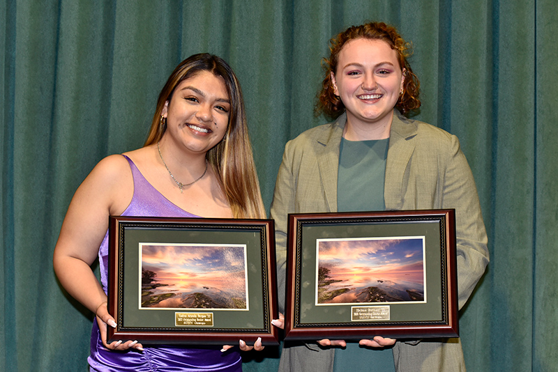 The class of 2022 Outstanding Senior Awards were bestowed upon Yadira (Yadi) Aranda Burgos (left) and Helena Buttons for their contributions to the campus.
