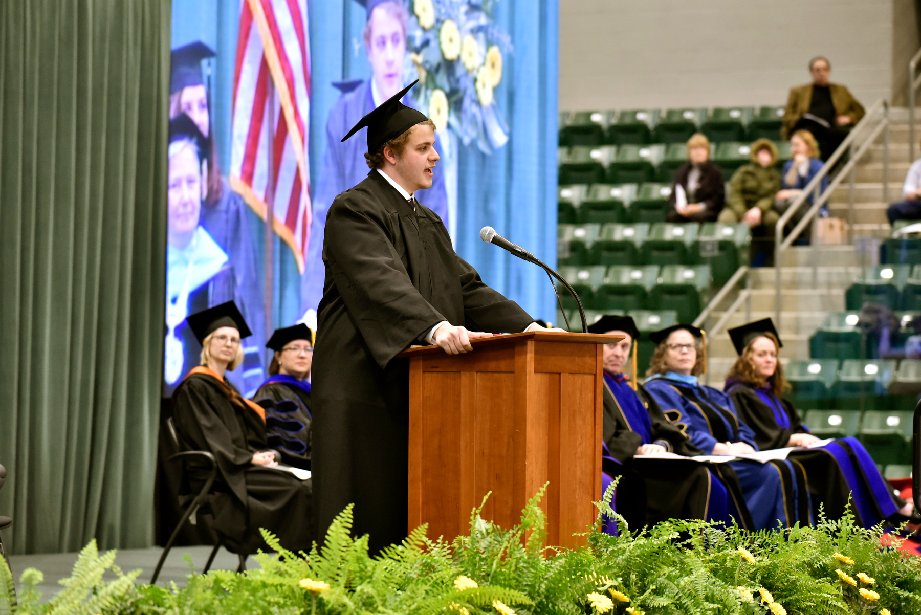 Tom Ehrhard, Student Association president, gives the student address during the December Commencement ceremony on Dec. 10.