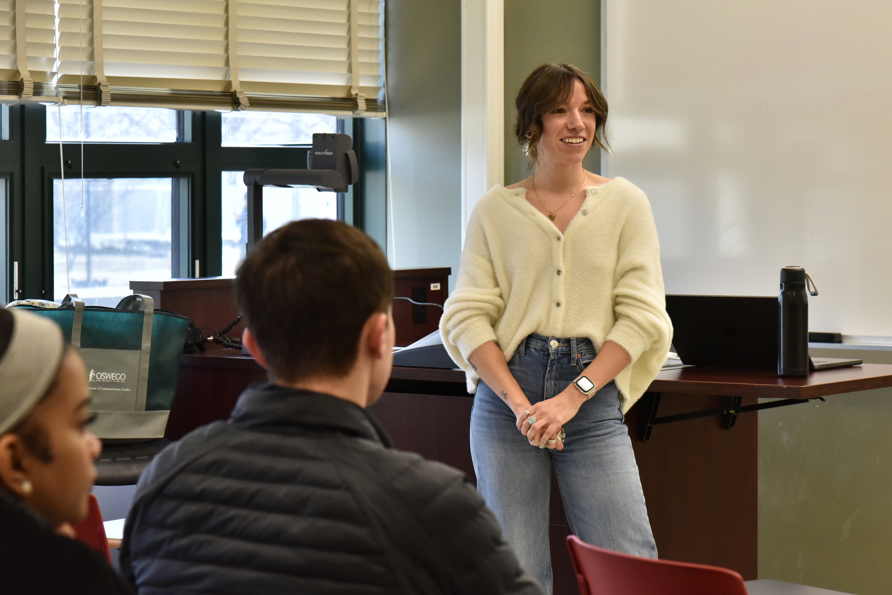 Carly Brundige, a 2014 alumna and technical consulting engineer at Cisco, visited campus Feb. 20 to speak with Andrea Vickery's COM 490 Class in Mahar Hall.