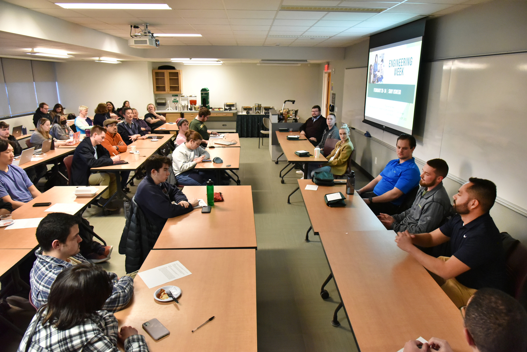 Part of Engineering Week included a panel discussion of eight recent graduates from the electrical and computer engineering department (ECE) who spoke about the industry.