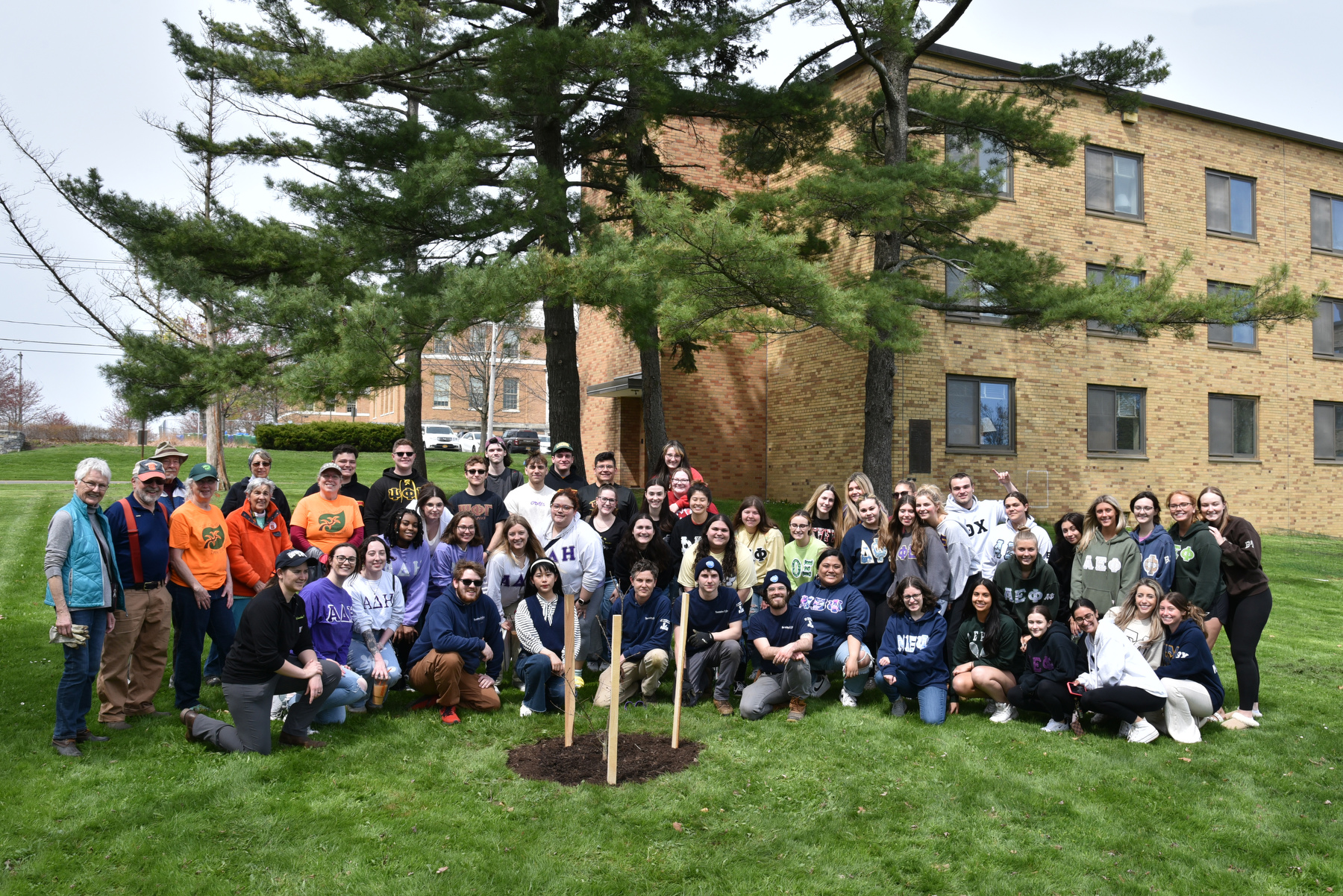 At the university's Arbor Day activities on April 28, several sororities and fraternities helped with planting and officially adopted a campus tree, committing to their care for a minimum of two years. 