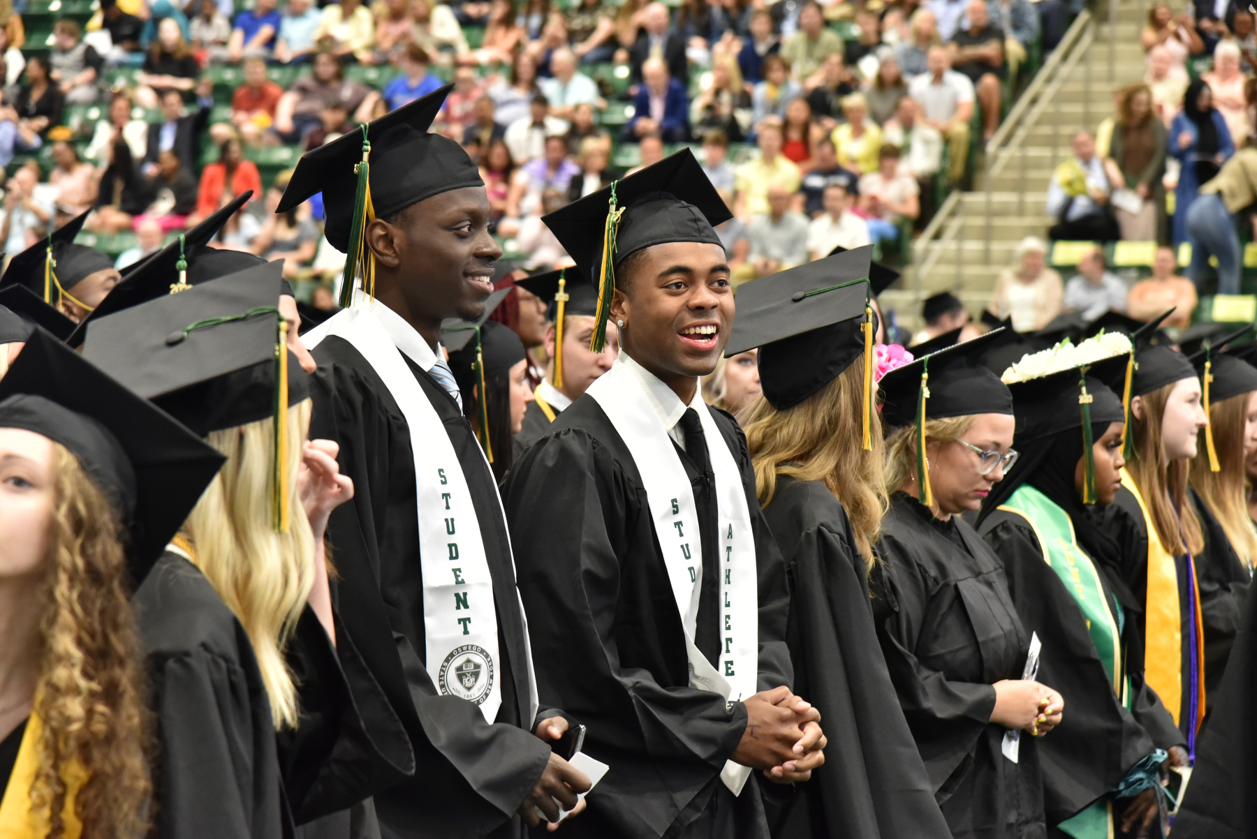 Graduating seniors gather May 13 for the morning Commencement ceremonies for the College of Liberal Arts and Sciences in Deborah F. Stanley Arena and Convocation Hall. Three ceremonies saw hundreds of students graduate in front of thousands of happy family members, friends and other guests.