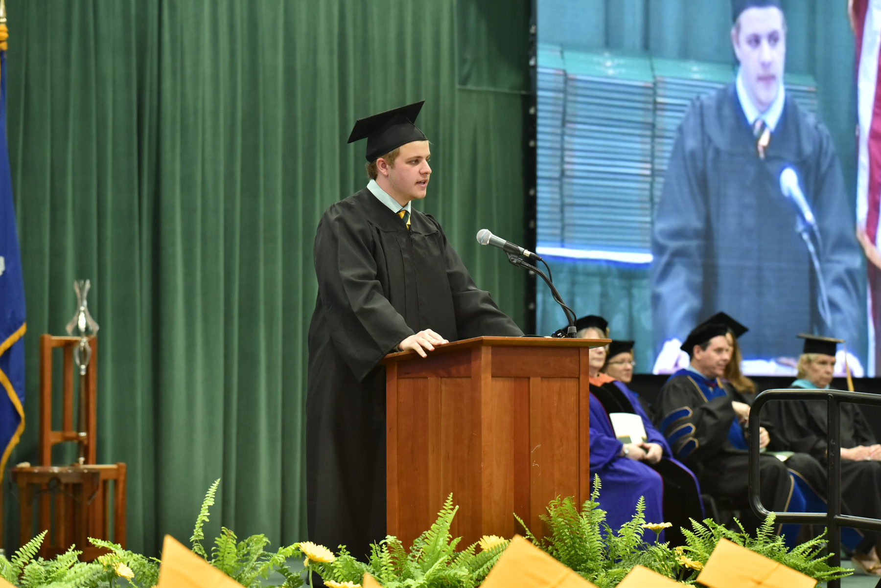 Student Association President Tom Ehrhard gave the student address during the May 13 Commencement ceremonies.