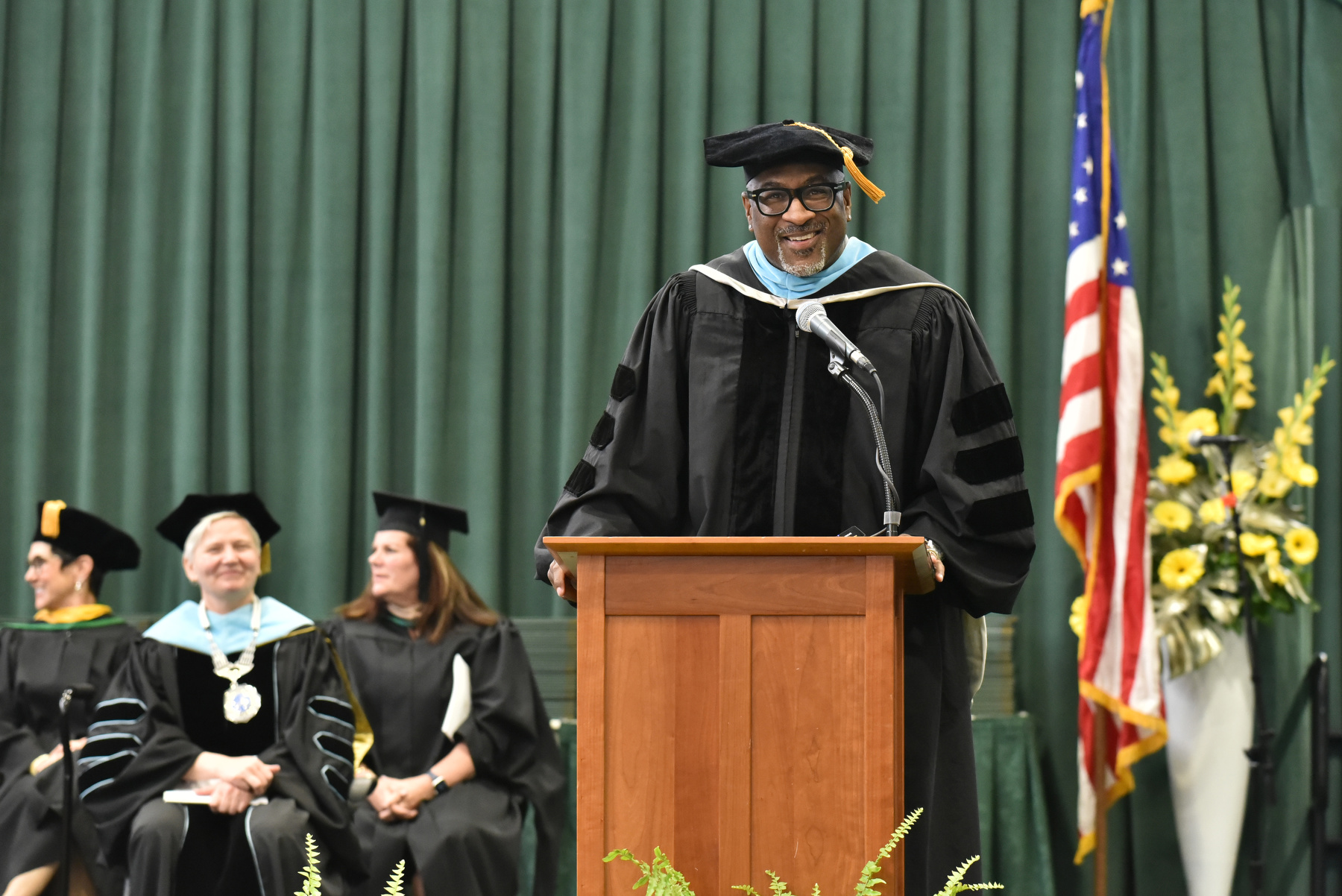 Robert Simmons, head of social impact and STEM programs for Micron Technology and the Micron Foundation spoke at the 4 p.m. ceremony for the School of Communication, Media and the Arts and the School of Education.