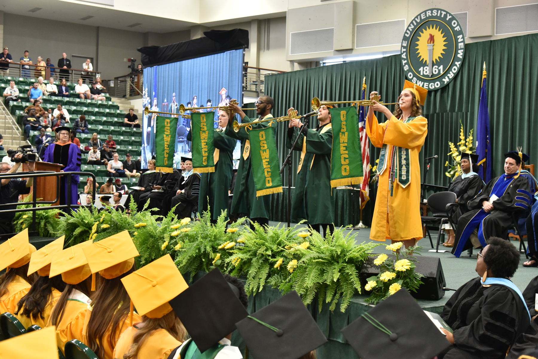 Trumpeters herald the beginnings and the adjournments of each Commencement ceremony.