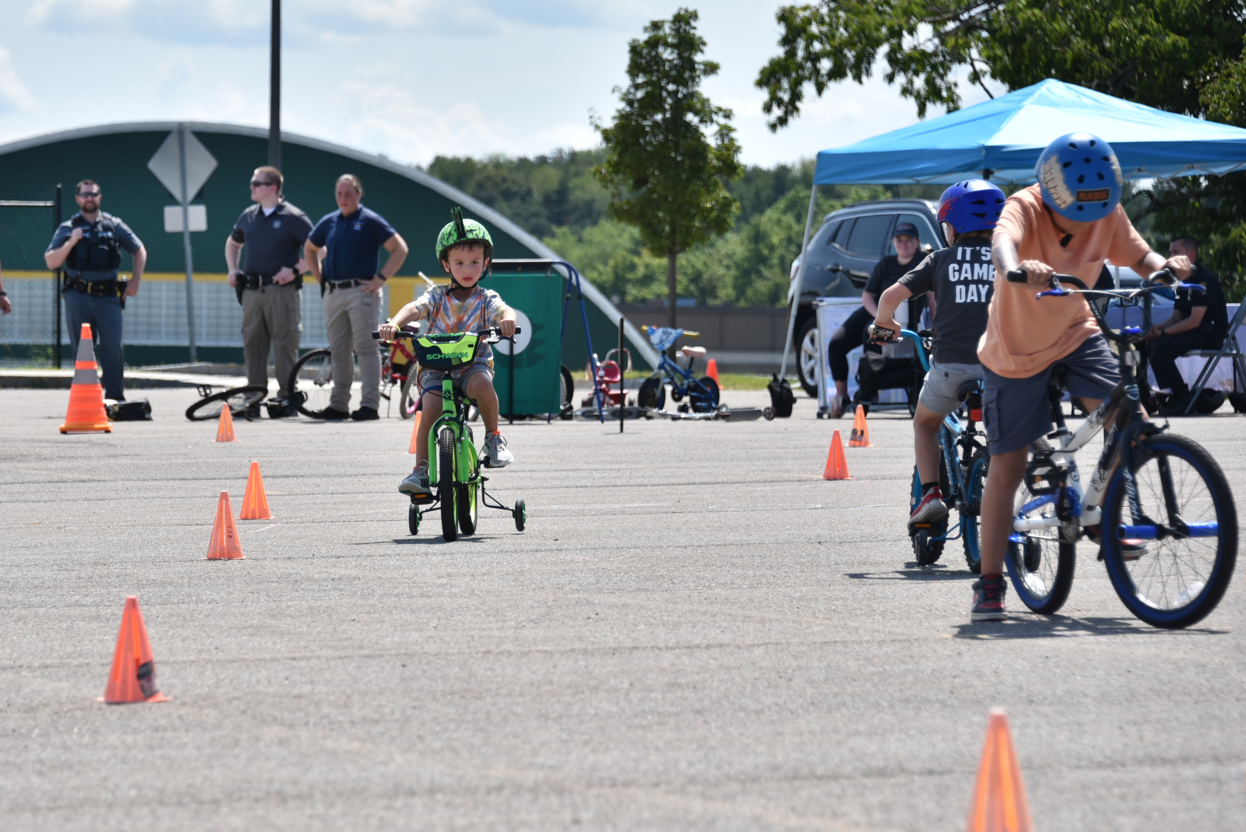 University Police partnered with the Oswego Police Department, Oswego County Traffic Safety Board, Oswego County Health Department and other local agencies to host a community bike rodeo for youngsters in the Oswego area. 