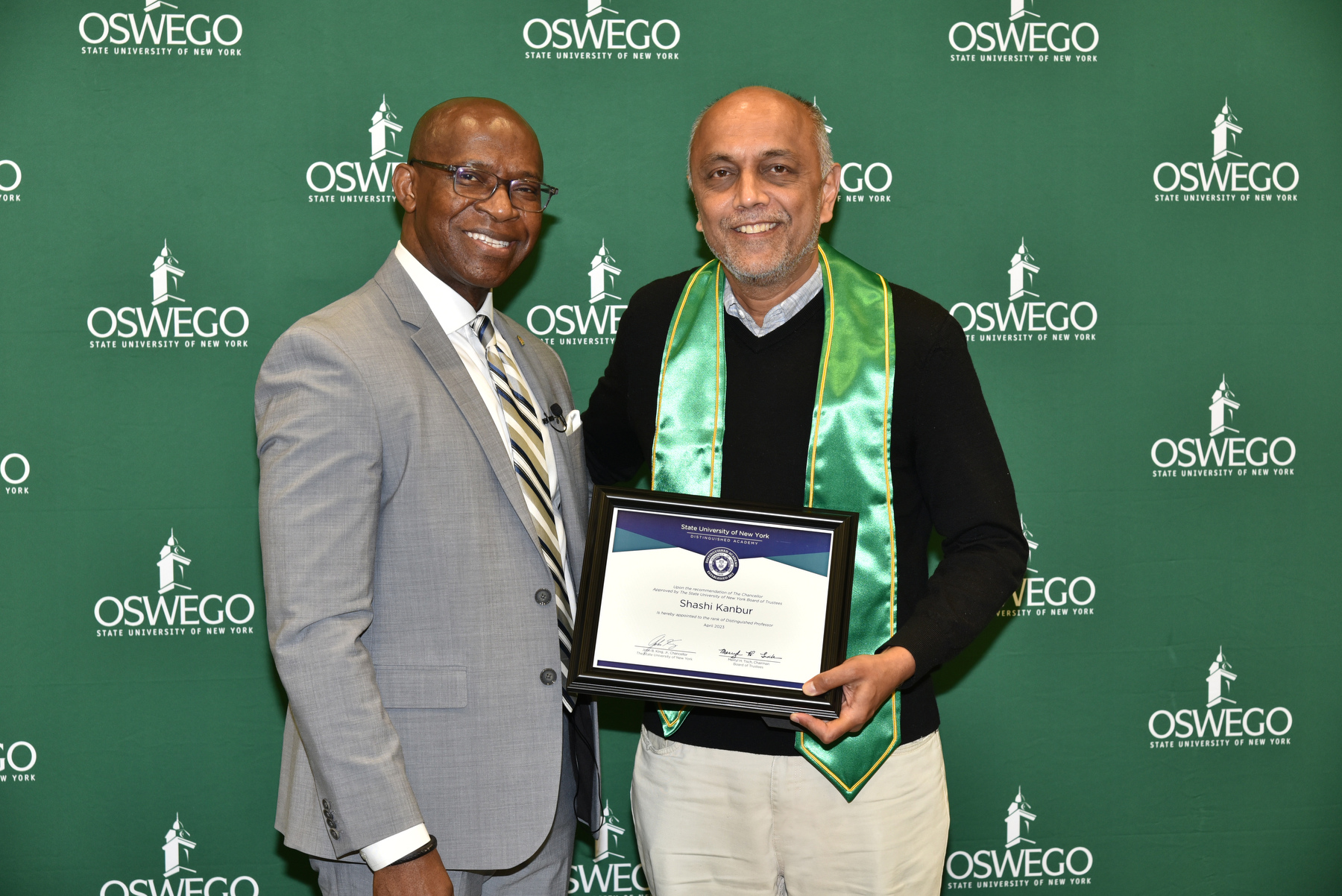 Shashi Kanbur of physics was officially appointed to the rank of Distinguished Professor, presented by President Peter O. Nwosu during the Opening Breakfast.