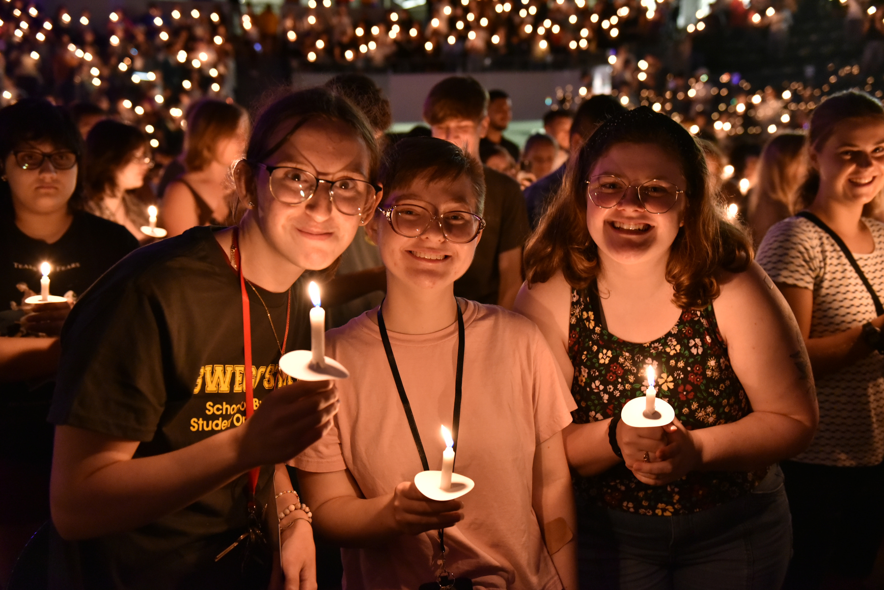 Students with lit candles show their Laker enthusiasm during the Aug. 23 Welcoming Torchlight Ceremony held as they enter their new university careers.