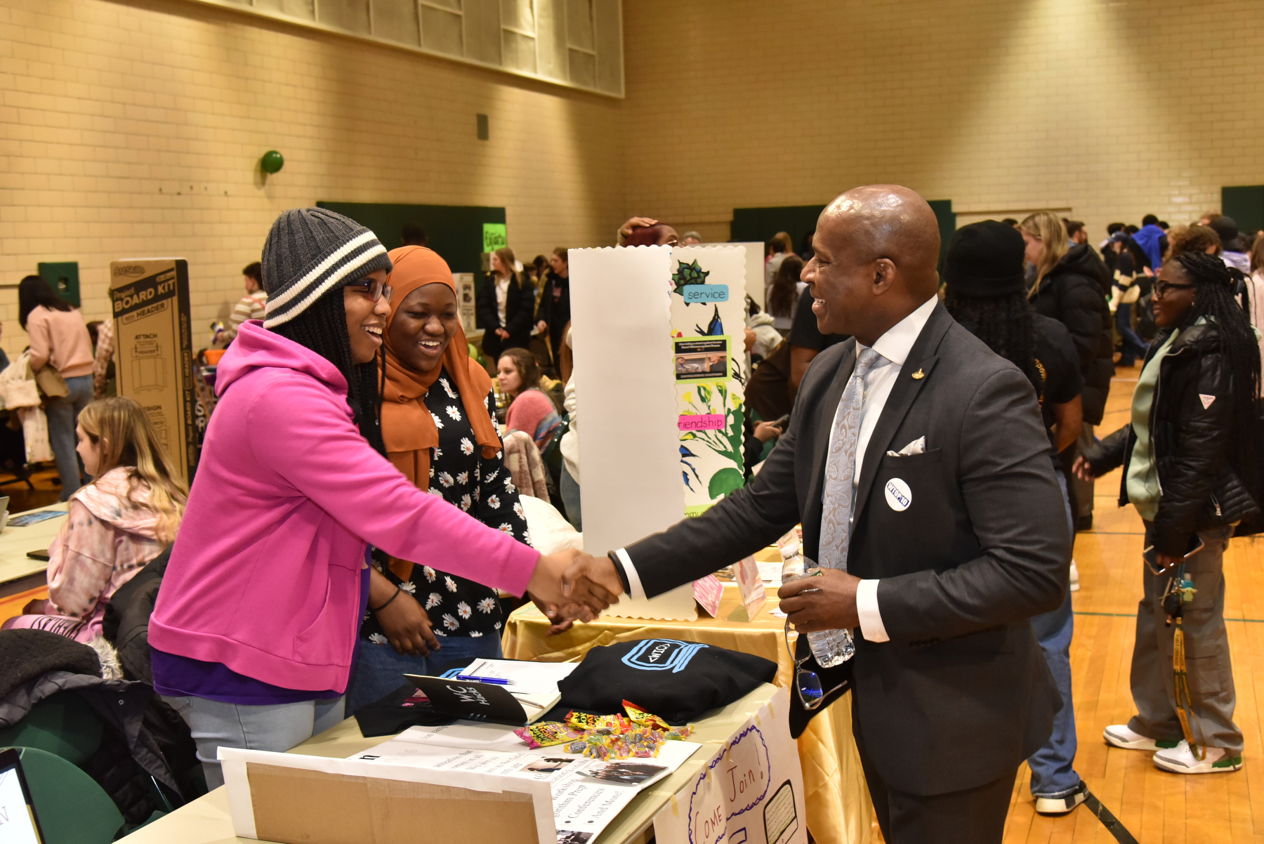 The Spring Student Involvement Fair held Jan, 31 in Swetman Gym showcased over 100 student clubs and organizations. President Peter O. Nwosu met with the clubs that were present and personally welcomed the students back to campus and the beginning of the spring semester during the well-attended event. Pictured are members of the Women In Computing club.