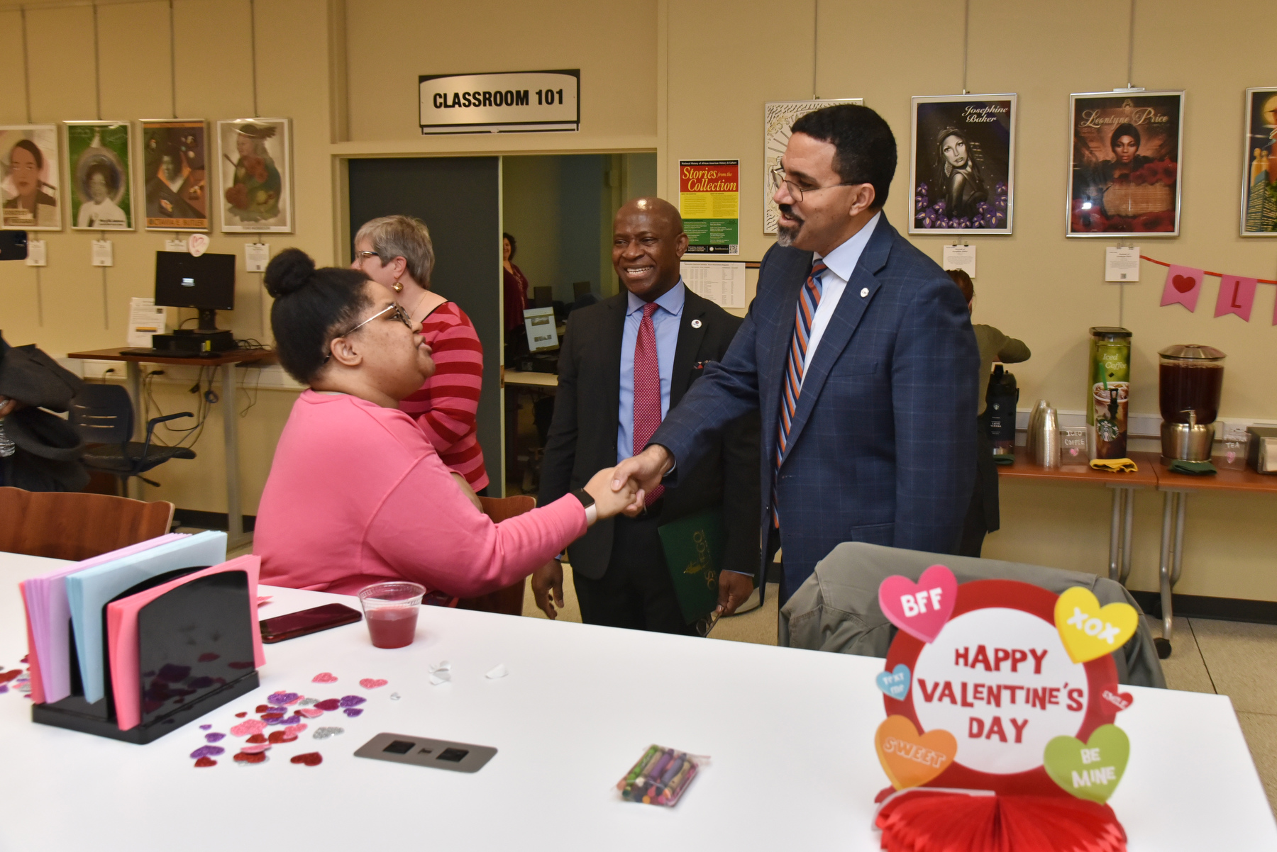 During SUNY Chancellor John B. King Jr.’s visit to SUNY Oswego Feb. 14, he talked with staff and students at "Penfield Loves You Day," annually held on St. Valentine's Day.