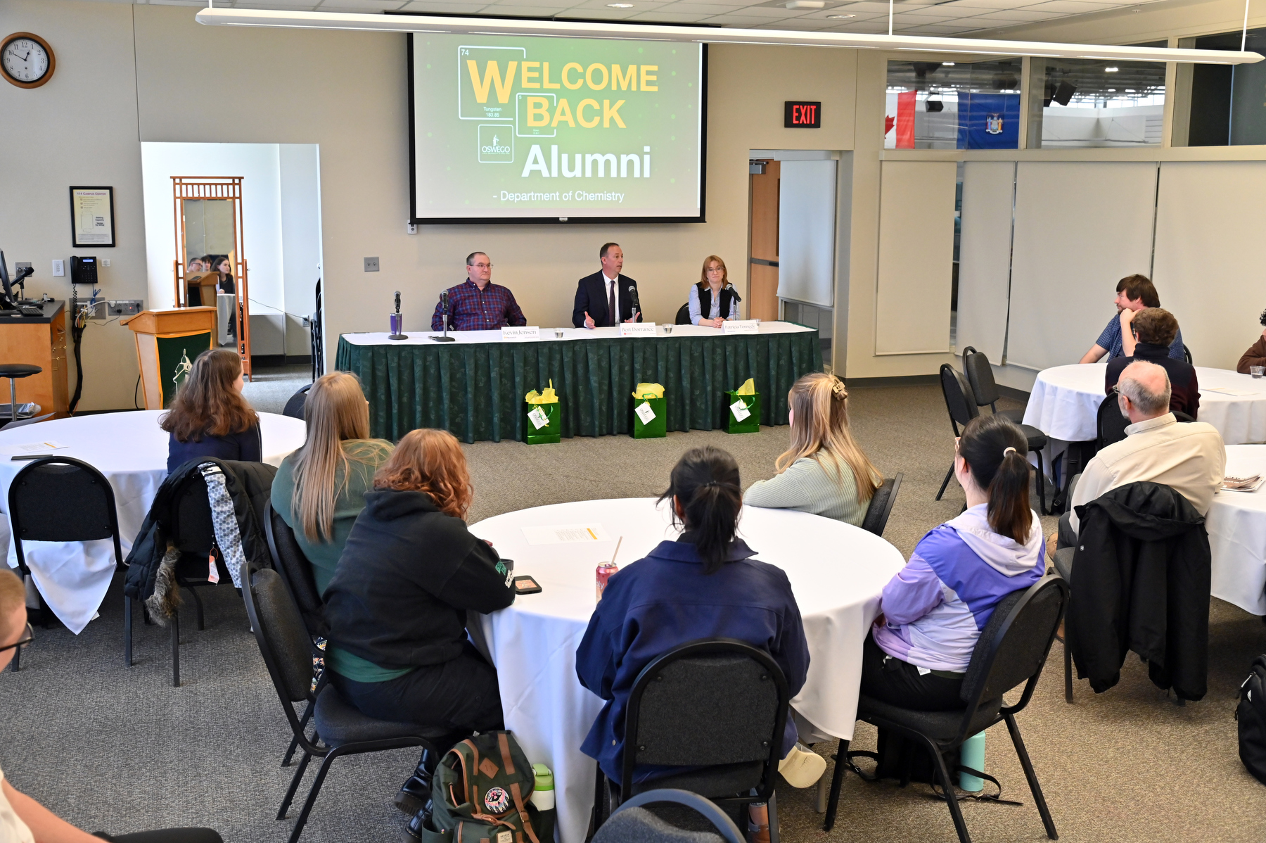 A Chemistry Alumni Panel featured Oswego graduates talking about their careers on April 28. The event was coordinated by the Chemistry Department and supported by Career Services, the Oswego Alumni Association and Auxiliary Services.