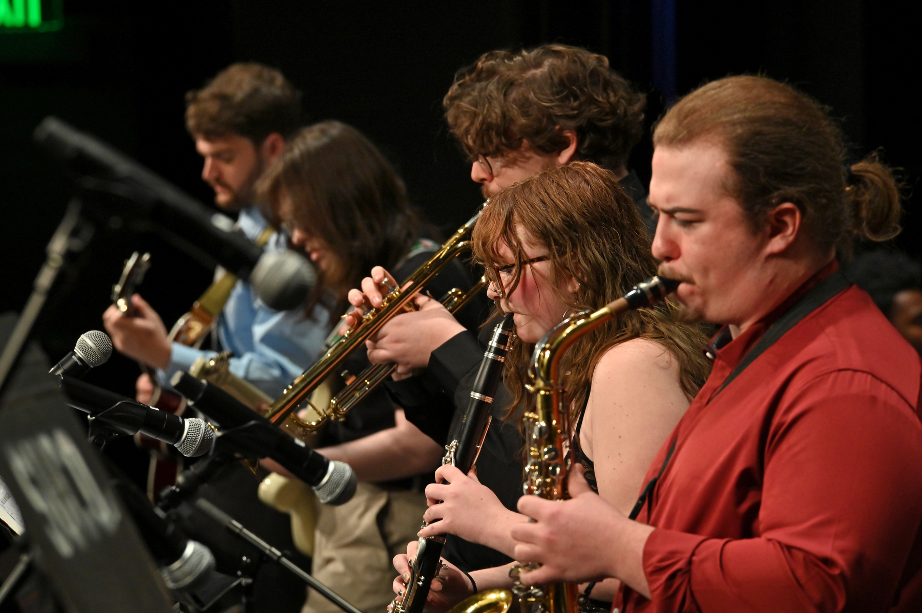 The Oswego State Jazz Ensemble, Latin Jazz Ensemble and Small Group performed during their spring concert directed by music faculty member Eric Schmitz May 8 in Waterman Theatre, featuring an exciting variety of music for large and small jazz groups, graduating senior soloists and more.