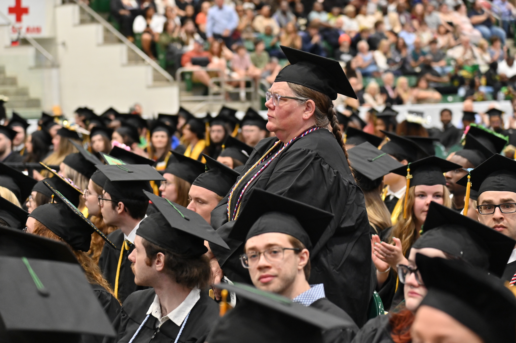Commencement ceremonies feature the recognition of veterans and those engaged in military service from Provost Scott Furlong.