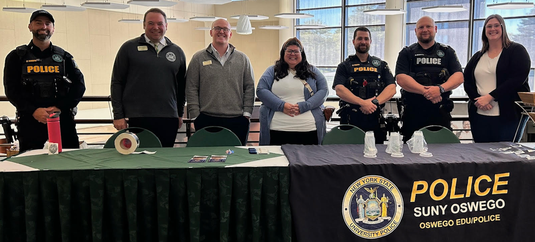 A coffee hour where students can informally meet University Police officers for a cup of coffee has now partnered with the Office of Student Conduct becoming Coffee with Cops and Conduct. Participants assembled Sep 30 for a group photo in Marano Campus Center. (Photo provided by University Police Chief Scott Swayze)
