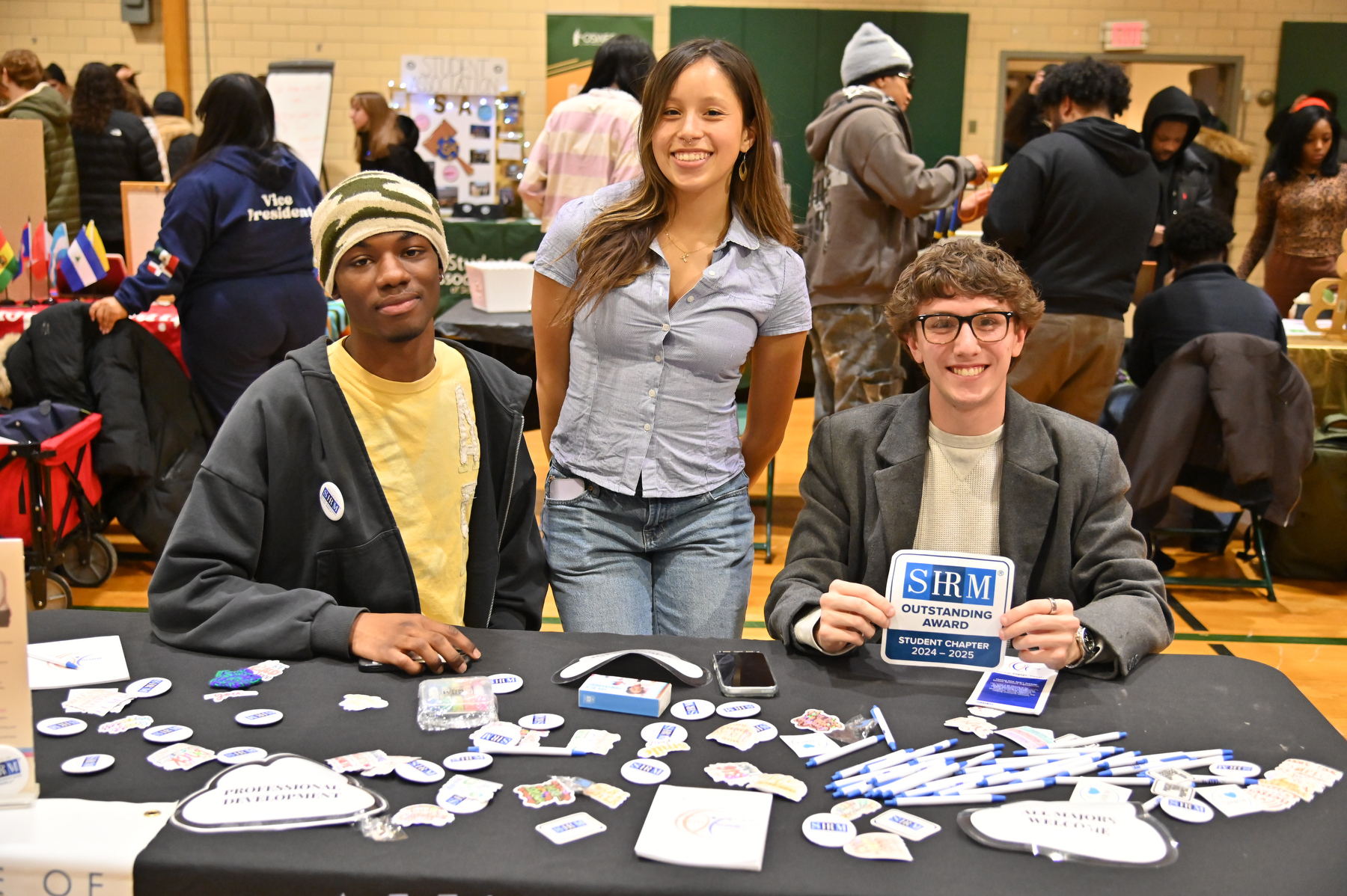 Those taking part in the Spring Student Involvement Fair included groups aligned with academic areas, such as the Society for Human Resource Management, represented by, from left Antoine Jean-Baptiste, Kaedyn McClain and Josh Poorman.