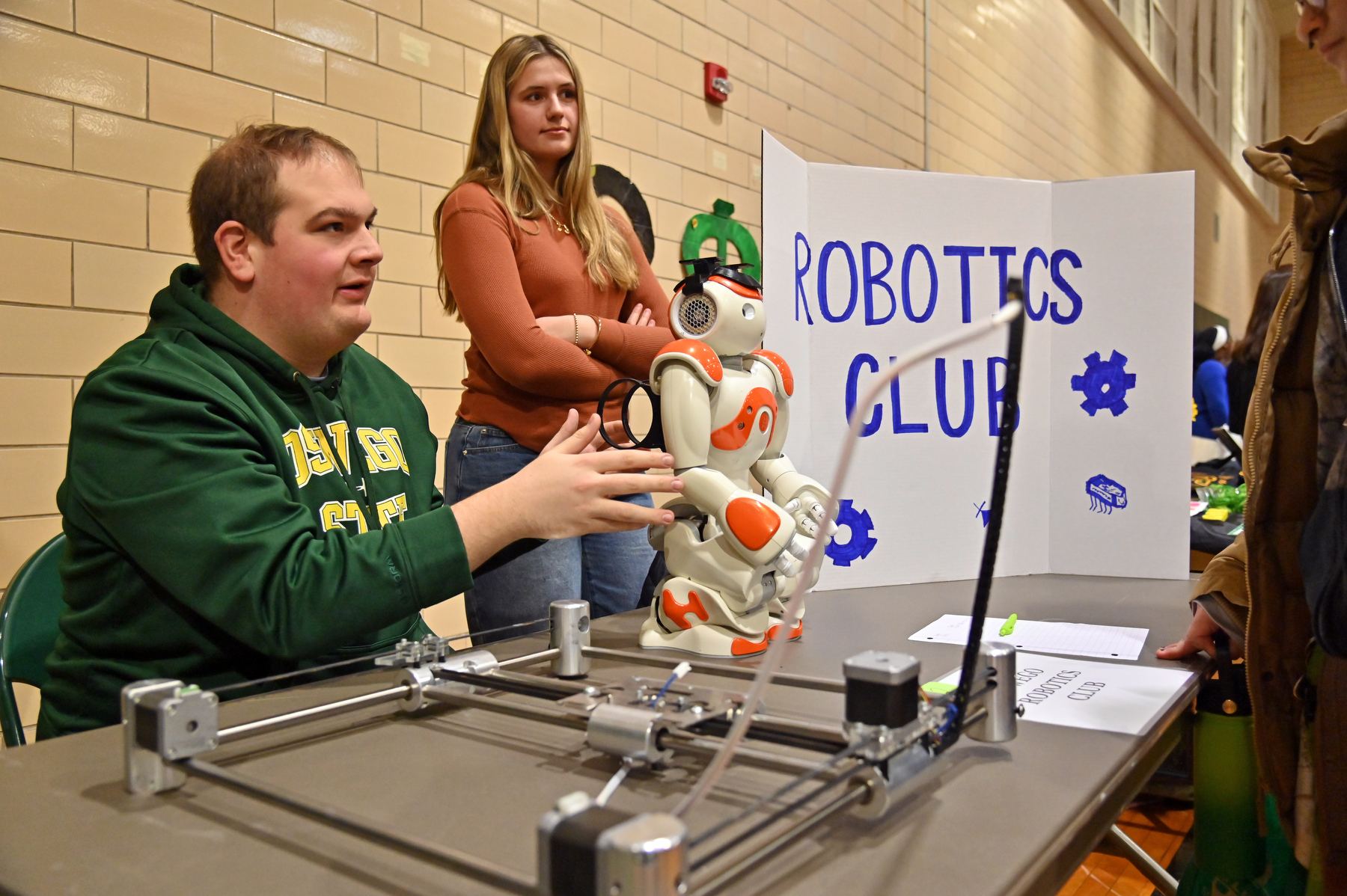 The Spring Student Involvement Fair held Feb. 4 in Swetman Gym’s participating organizations included the Oswego Robotic Club, here represented by Anthony Harter, president, and Julia Searer. vice president.