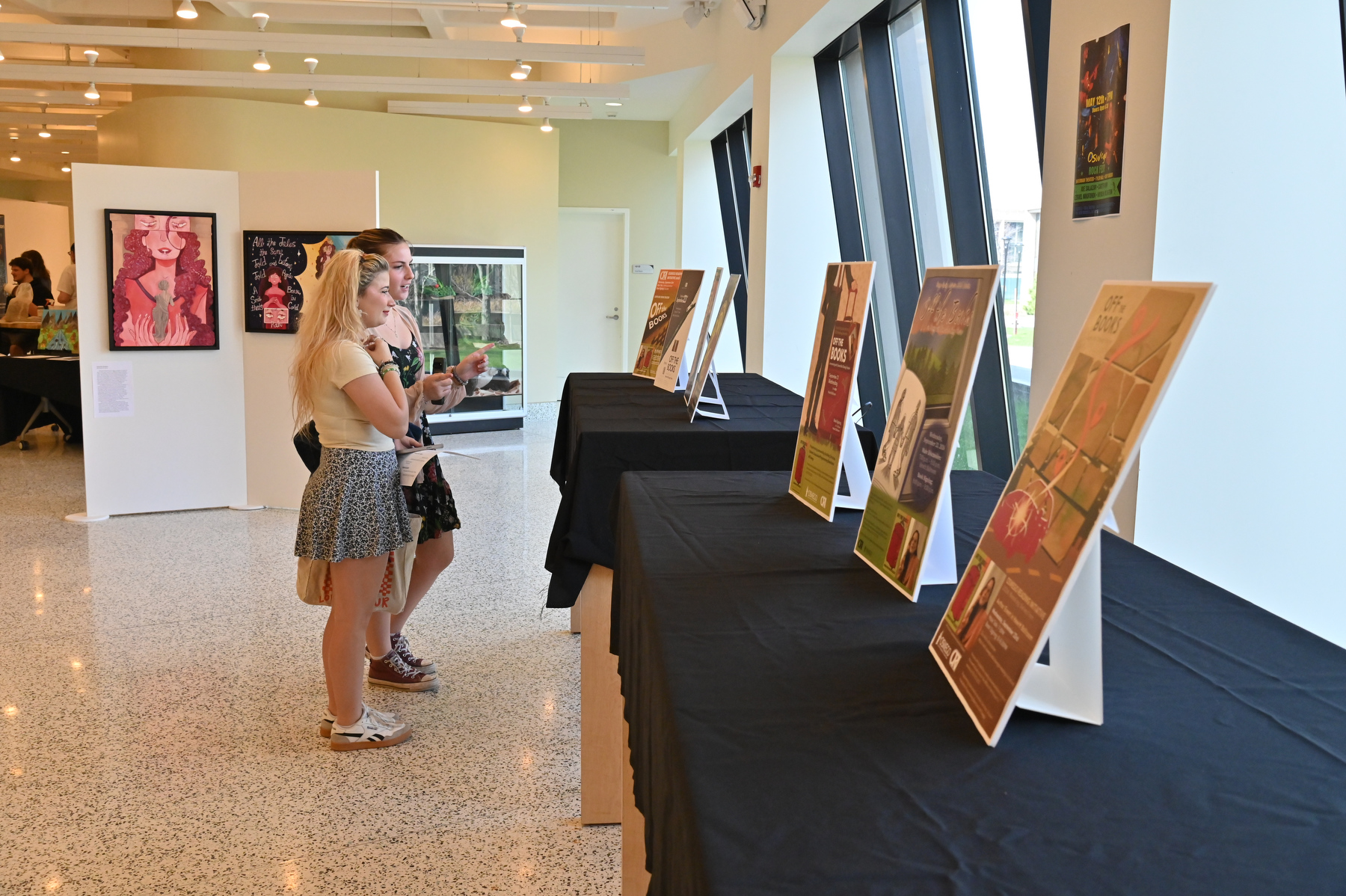 During Quest, the Tyler Hall lobby hosted many examples of artwork by art and design students showcased alongside hands-on demonstrations.