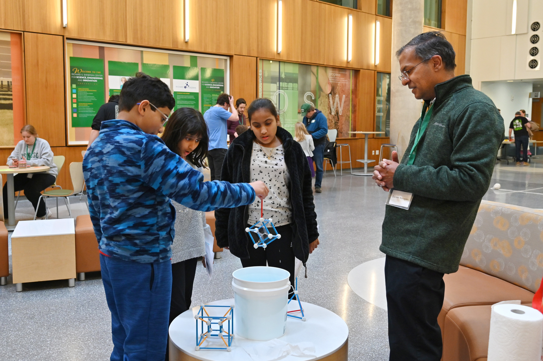 Community Math Day held on May 2 in the Shineman Center celebrated numbers, patterns and puzzles for every generation. K-12 students, parents, family, teacher, and the community enjoyed various math learning activities including games, puzzles, demonstrations and workshops during the day hosted by SUNY Oswego's Mathematics Department. 
