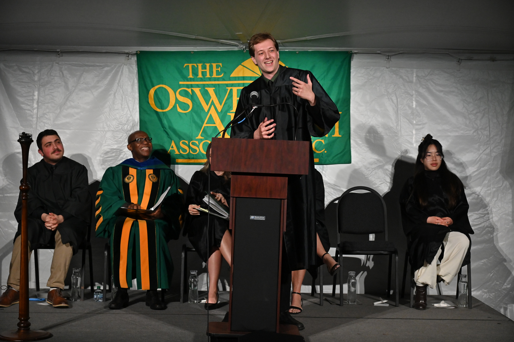 Jonah Hawthorne gave impassioned student remarks that brought the audience to laughter and tears during the Commencement Eve Torchlight Ceremony.