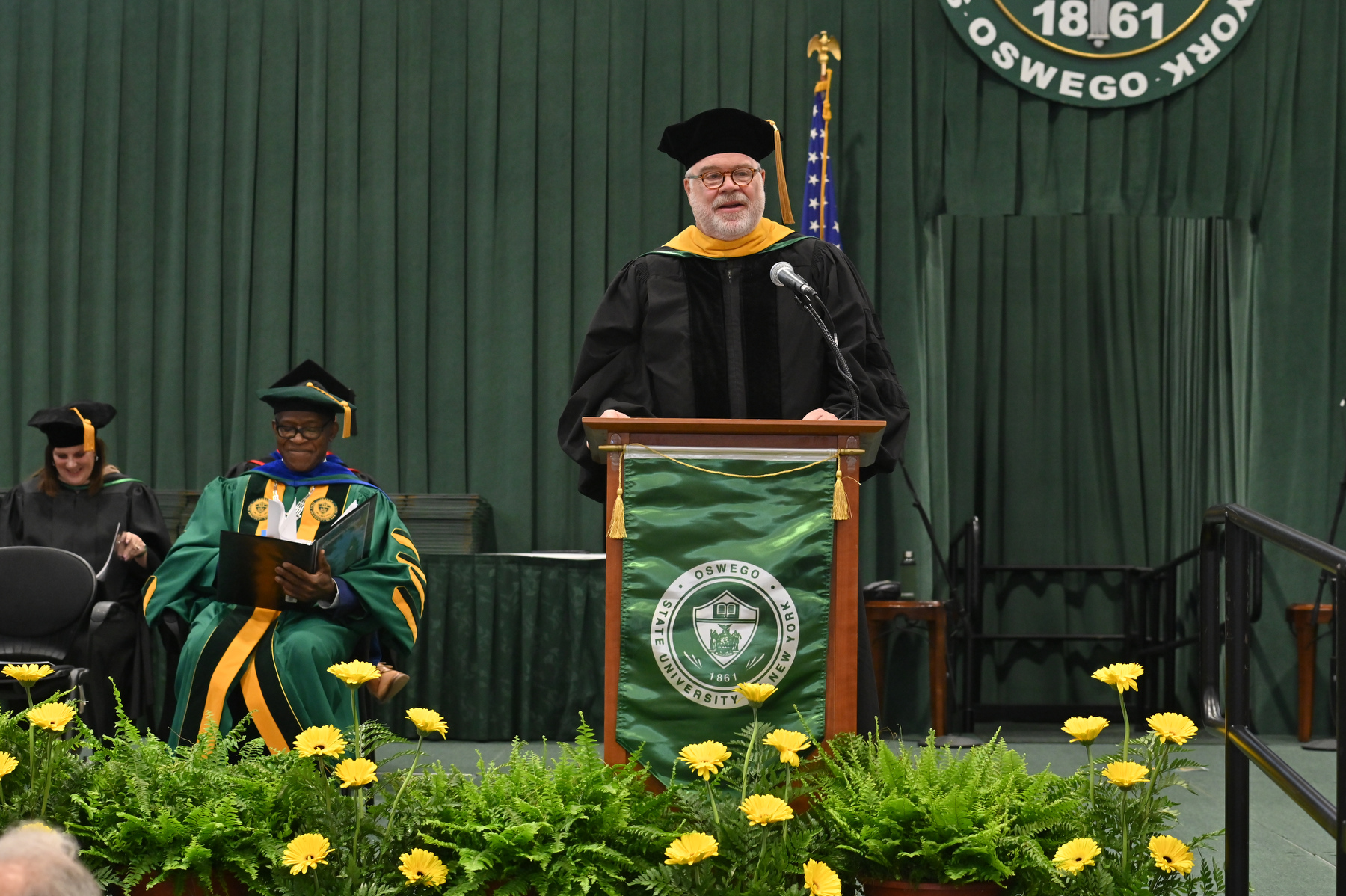 William Precht, a 1979 graduate and director of Coastal and Marine Sciences for Bio-Tech Consulting, gave the keynote for the 9 a.m. ceremony for the College of Liberal Arts, Sciences and Engineering where he also received an honorary doctorate from SUNY. 
