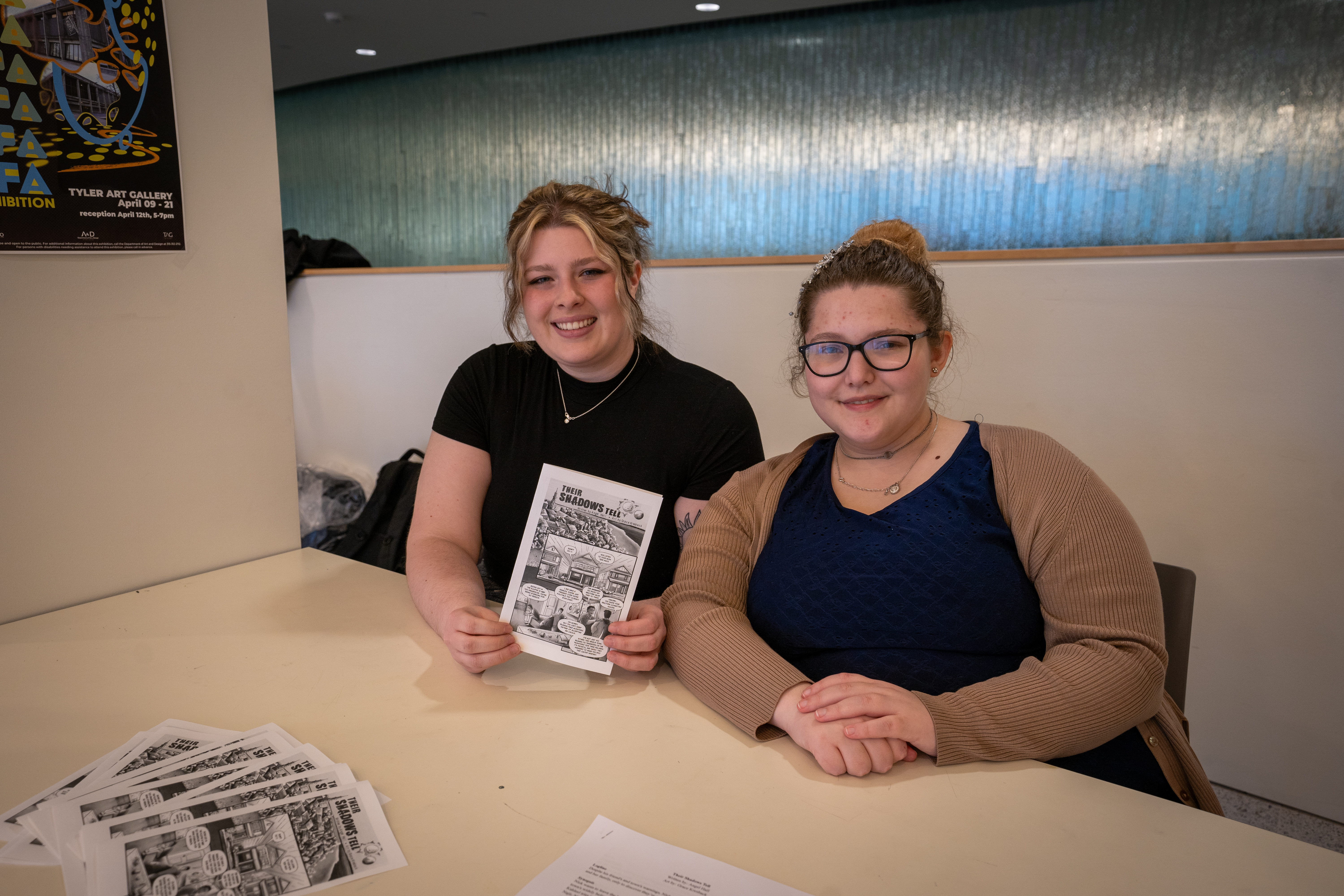 Illustrator Grace Kresback (left) and author Angel Hall (right) collaborated on their graphic novel, "Their Shadows Tell,” which they shared as part of Quest activities in the Tyler Hall lobby.