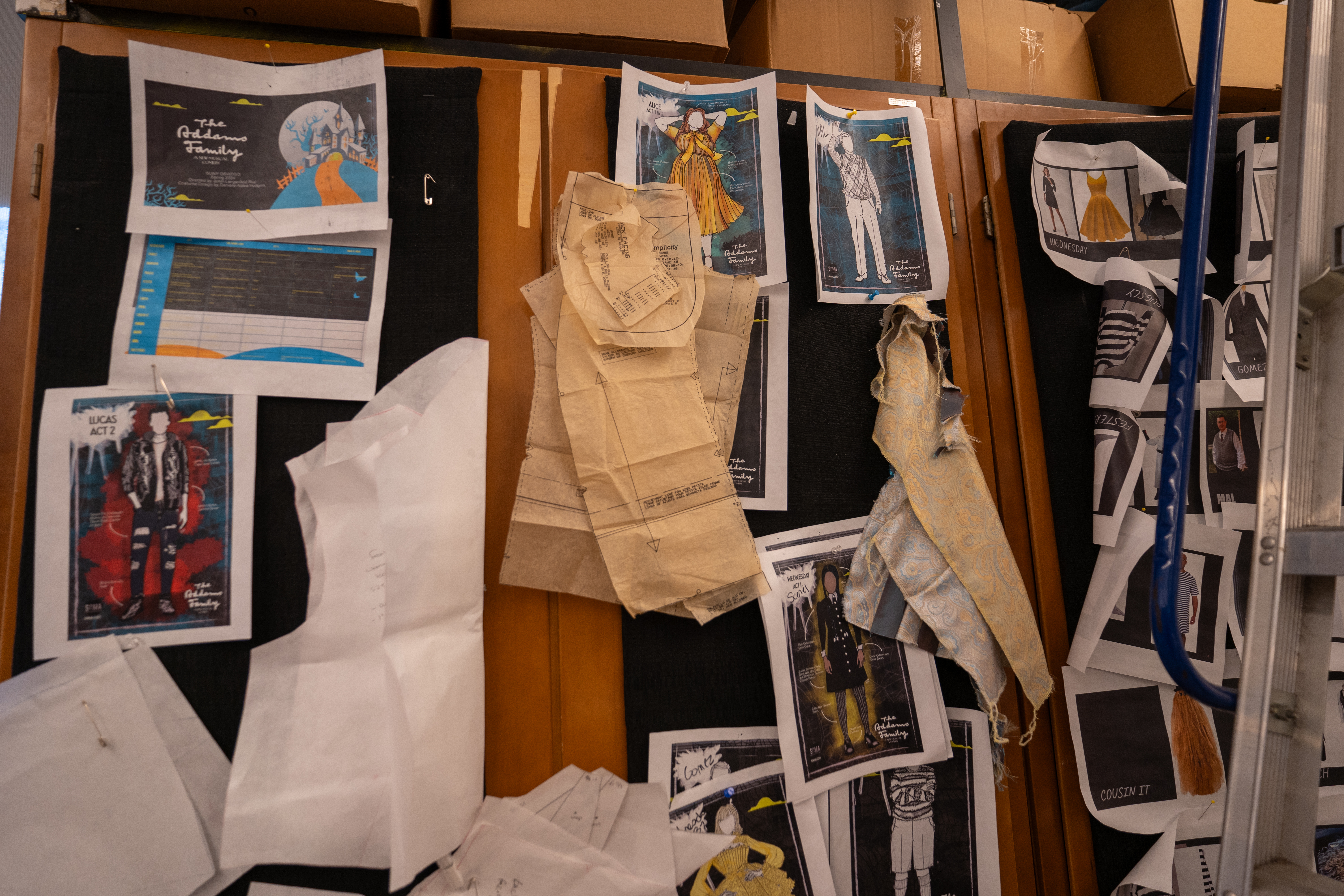 Displays and presentations in Tyler Hall during Quest included an exhibition of costume notes and behind-the-scenes insights for the recent campus production of “The Addams Family.”