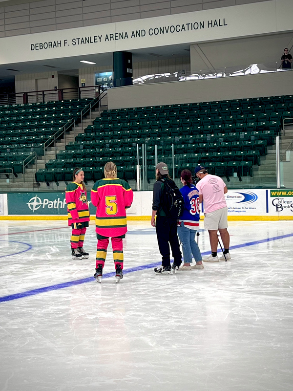 The women’s (pictured) and men’s hockey teams collaborated with Vote Oswego and the Office of Communications and Marketing digital storytelling video intern Zac Nusimow for a video encouraging students to register and vote.