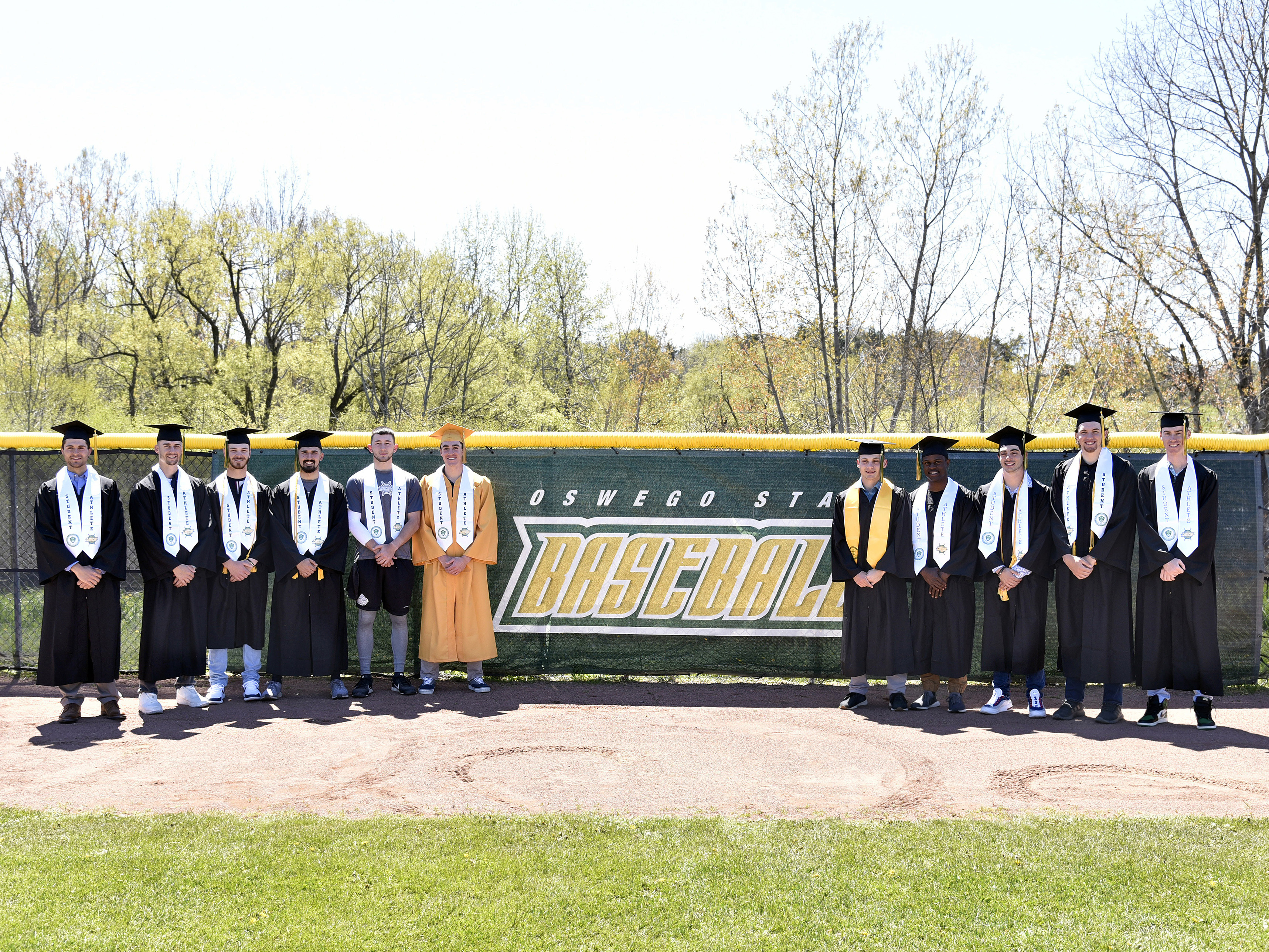 The nationally ranked Laker men's baseball team graduated several seniors swept Oneonta 8-2 and 11-4 to advance in the SUNYAC championship series on Commencement weekend. 