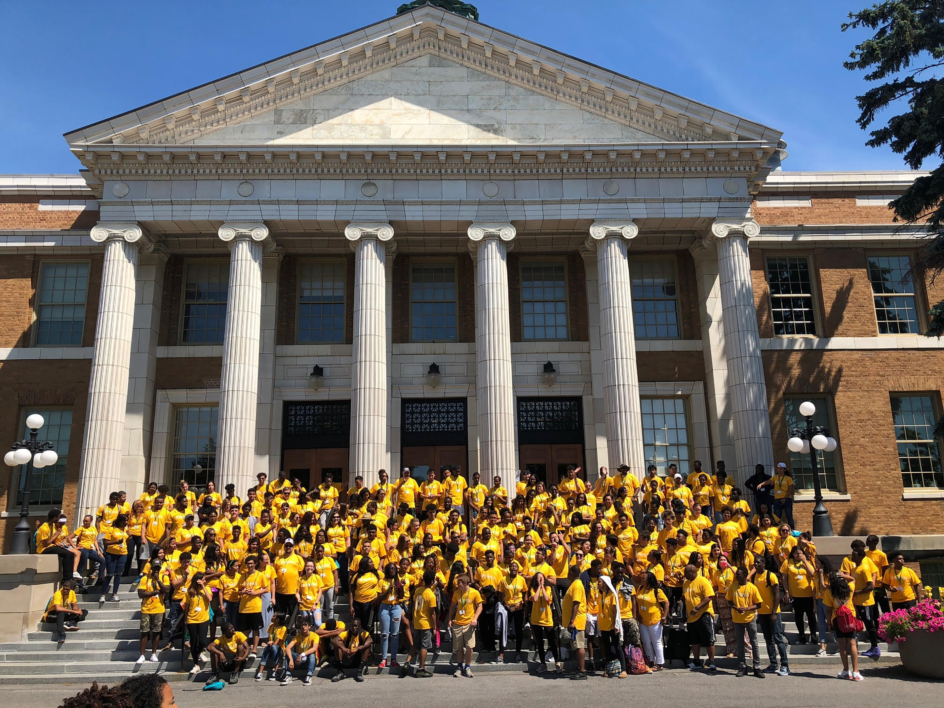 Camp College participants on steps of Sheldon Hall