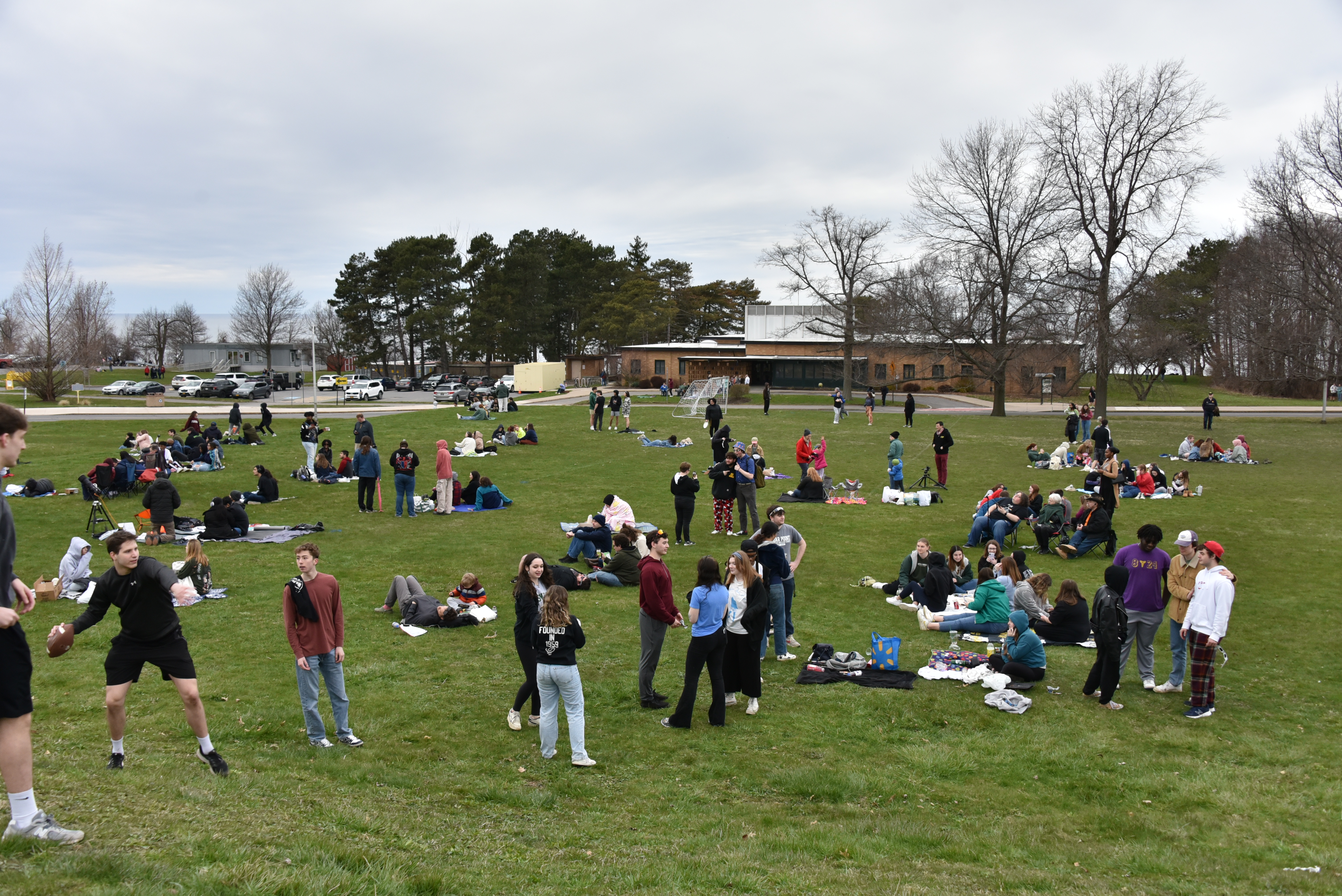 Before the eclipse rolled in, the Division of Student Affairs hosted a viewing party on Swetman Field featuring recreation and craft opportunities as well as eclipse-themed cookies and free T-shirts. A large turnout enjoyed a spring day – although the temperatures dropped significantly while the sun was in full shadow.
